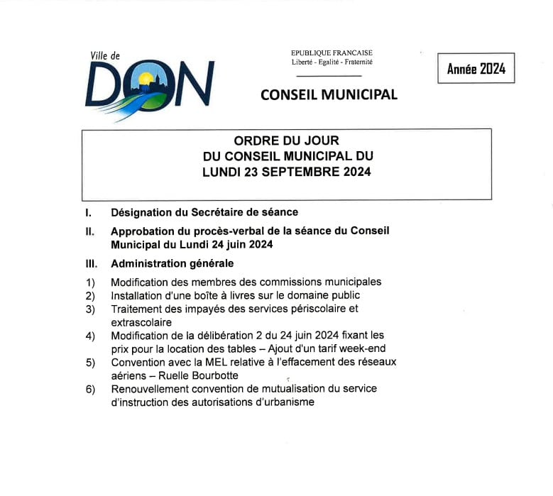 Conseil Municipal du lundi 23 septembre 2024